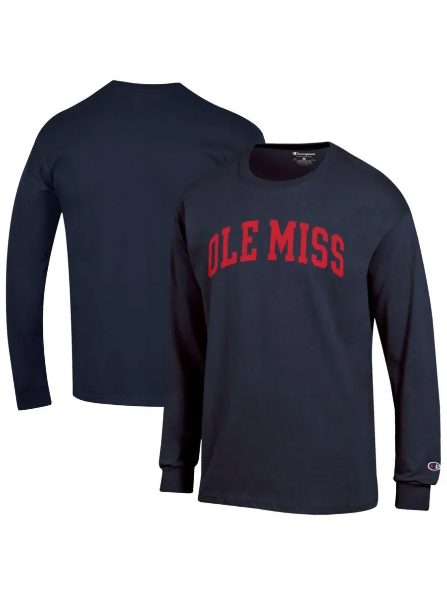 Champion Мужская темно-синяя базовая футболка с длинным рукавом Ole Miss Rebels Basic Arch — изображение 1 из 3, темно-синий