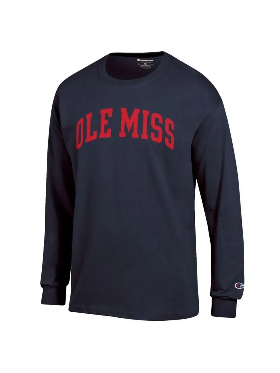 Champion Мужская темно-синяя базовая футболка с длинным рукавом Ole Miss Rebels Basic Arch — изображение 3 из 3, темно-синий