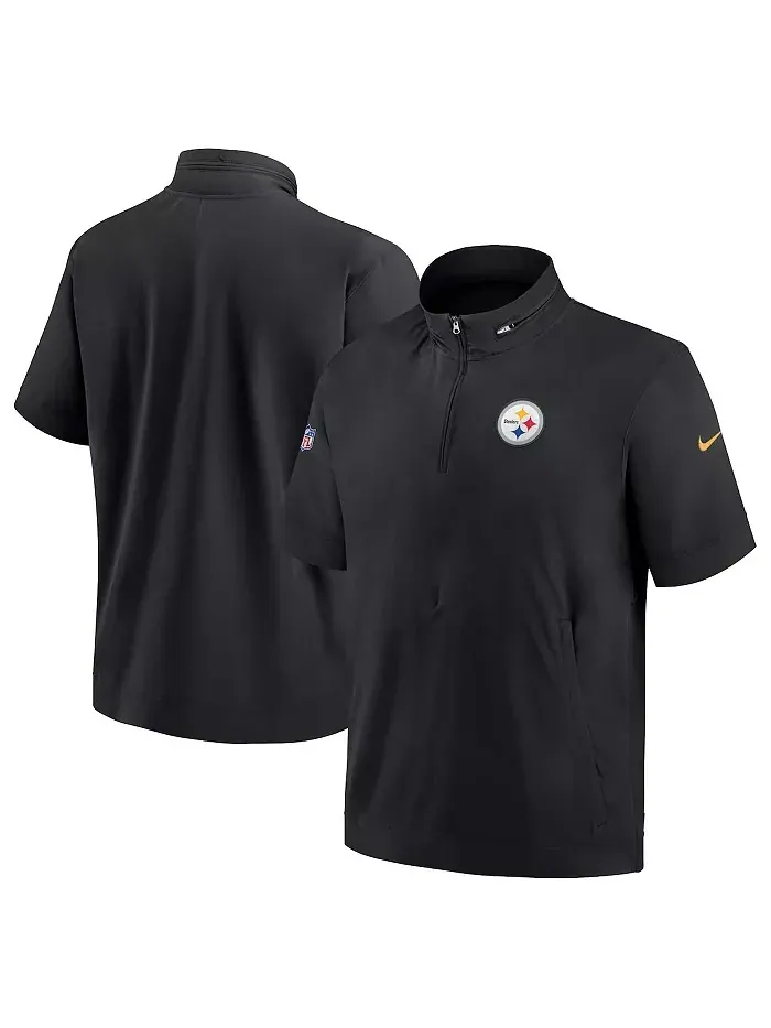 Мужская черная худи с короткими рукавами и молнией до середины Pittsburgh Steelers Sideline Coach — изображение 1 из 3
