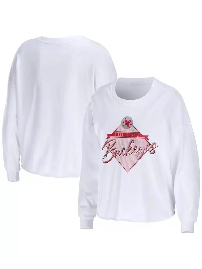 Женская белая укороченная футболка с длинными рукавами Ohio State Buckeyes Diamond Wear By Erin — изображение 1 из 3