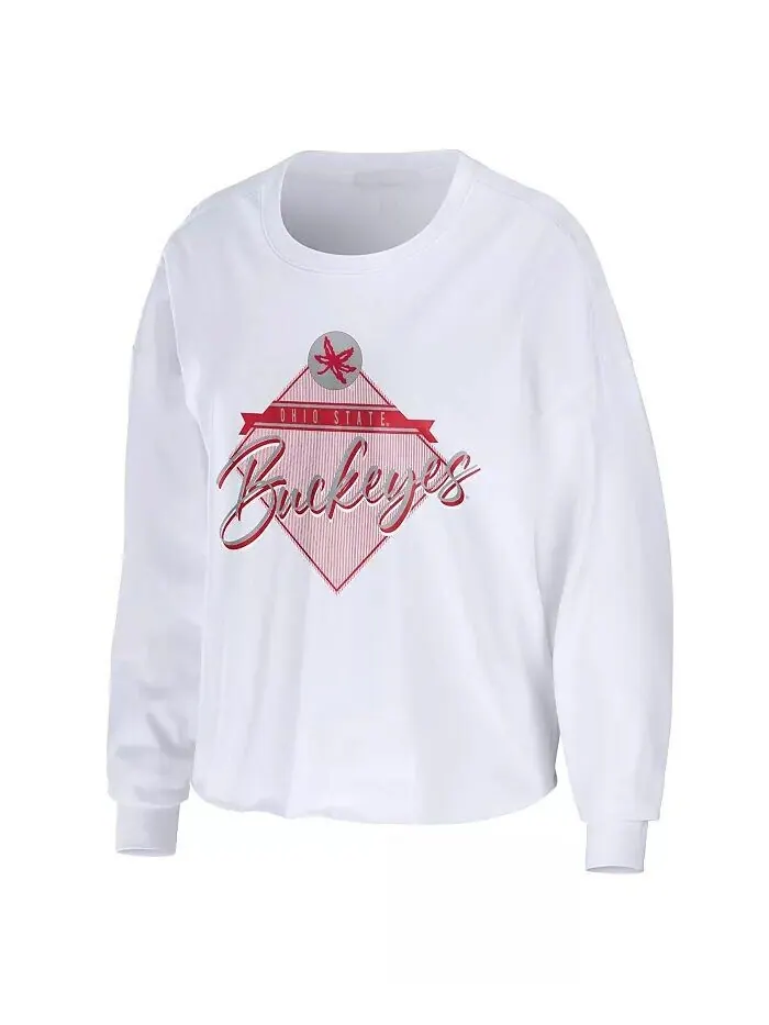 Женская белая укороченная футболка с длинными рукавами Ohio State Buckeyes Diamond Wear By Erin — изображение 3 из 3