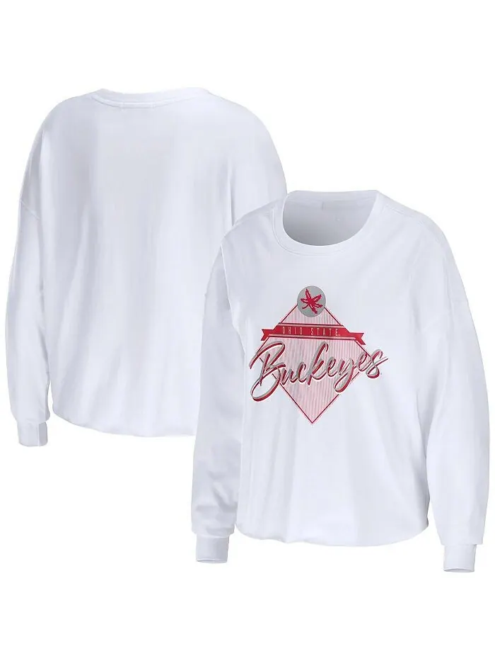 Женская белая укороченная футболка с длинными рукавами Ohio State Buckeyes Diamond WEAR by Erin — изображение 1 из 3, белый