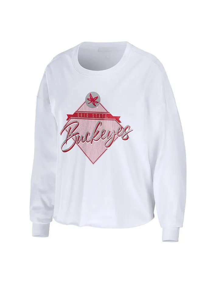 Женская белая укороченная футболка с длинными рукавами Ohio State Buckeyes Diamond WEAR by Erin — изображение 3 из 3, белый