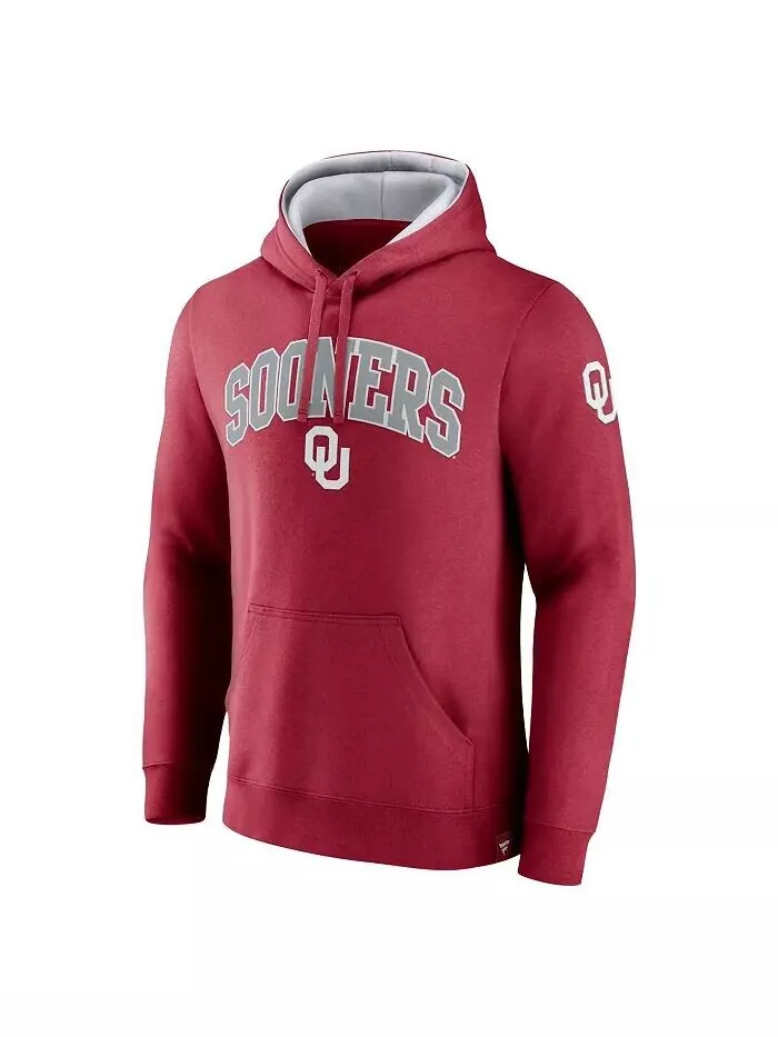 Мужская темно-красная толстовка с капюшоном из твила Oklahoma Sooners Arch and Logo Tackle Fanatics — изображение 3 из 3