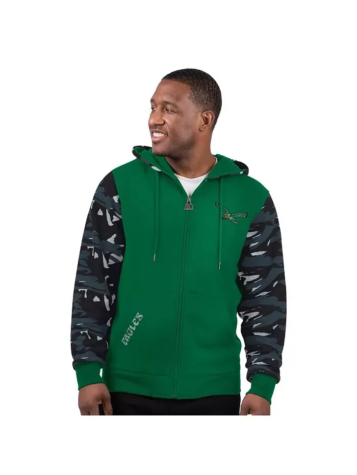 Мужская толстовка с молнией Kelly Green Philadelphia Eagles Thursday Night Gridiron Vintage Logo — изображение 1 из 2