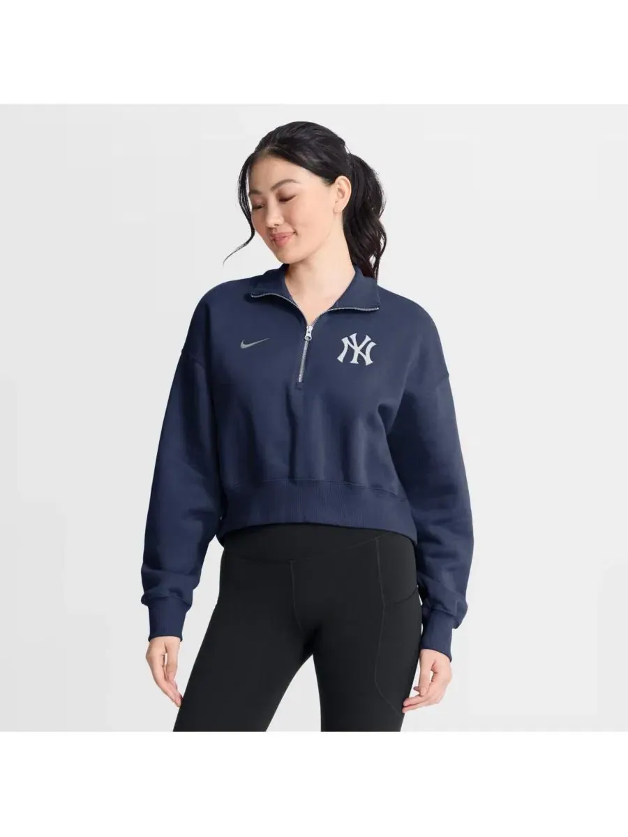 Свитшот с полузастежкой-молнией Phoenix Fleece New York Yankees Nike — изображение 1 из 4, темно-синий