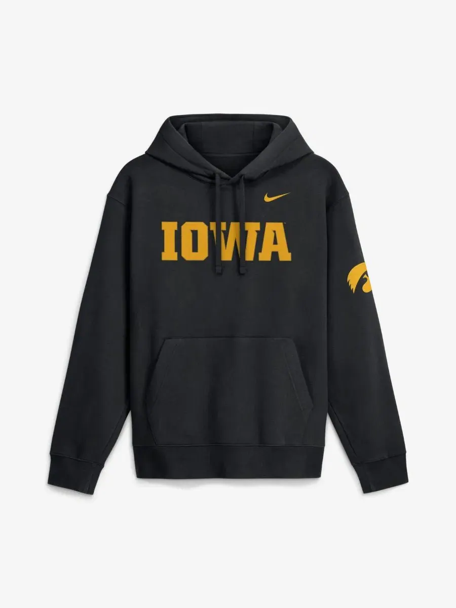 Худи с флиса с капюшоном и принтом Iowa Hawkeyes 2026 Sideline Club Fleece Nike — изображение 1 из 2, черный