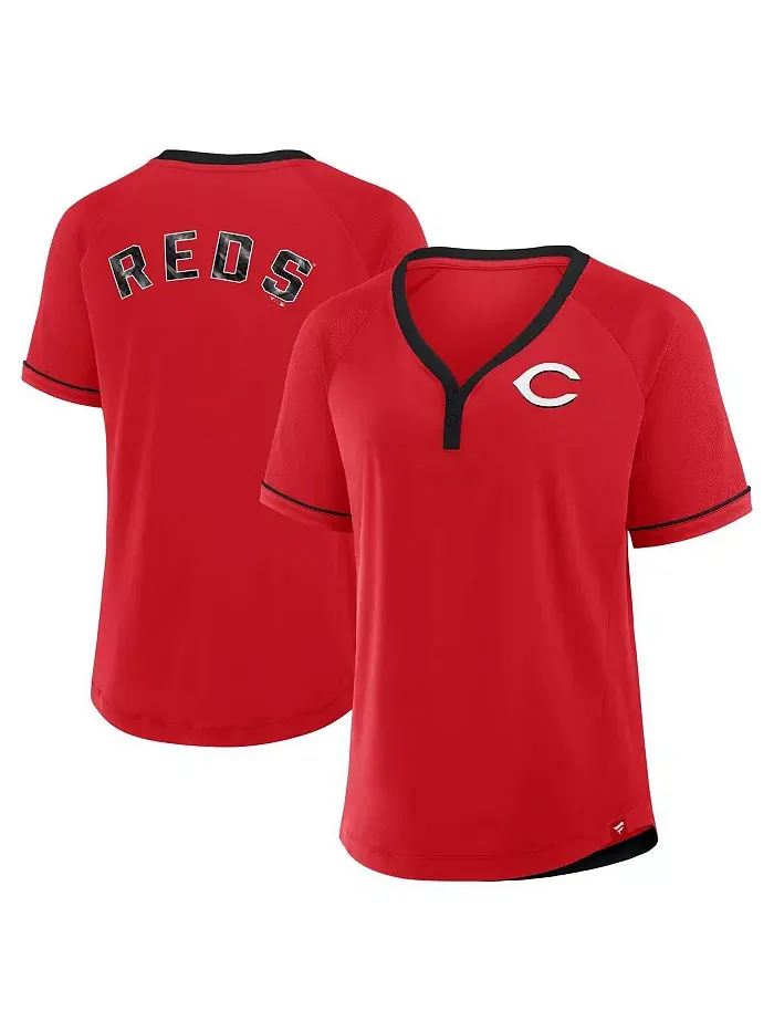 Женская красная футболка Cincinnati Reds League Diva Star с V-образным вырезом и реглан Fanatics — изображение 1 из 3