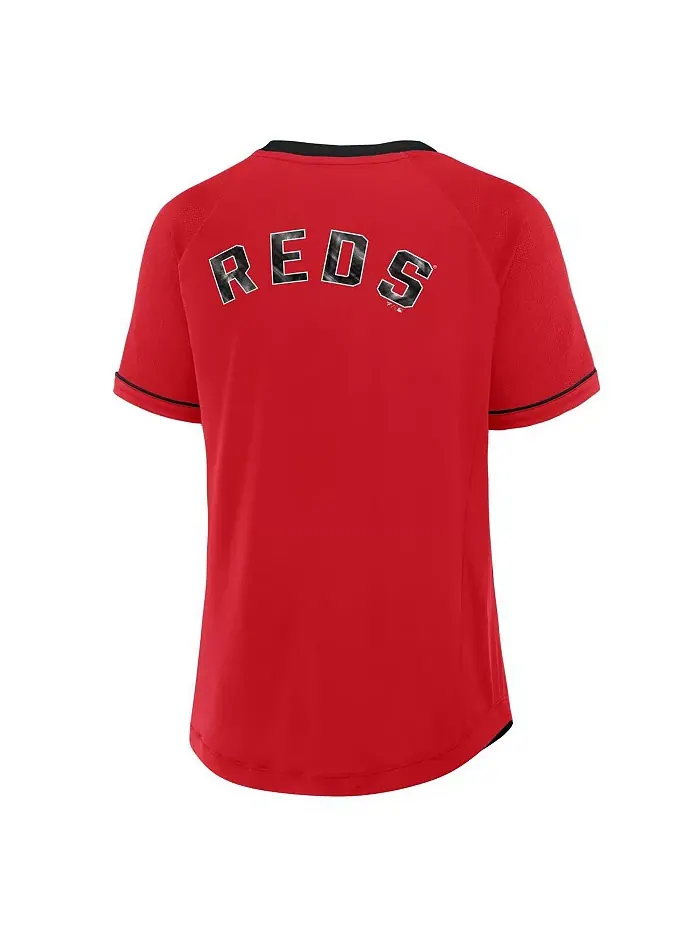 Женская красная футболка Cincinnati Reds League Diva Star с V-образным вырезом и реглан Fanatics — изображение 3 из 3