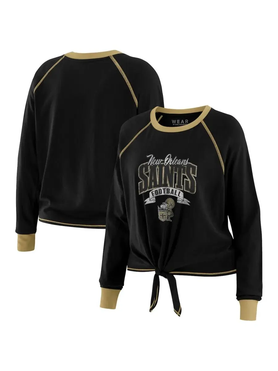 Женский топ с завязками New Orleans Saints Tie-Front Long Sleeve Top WEAR by Erin Andrews — изображение 1 из 4, черный