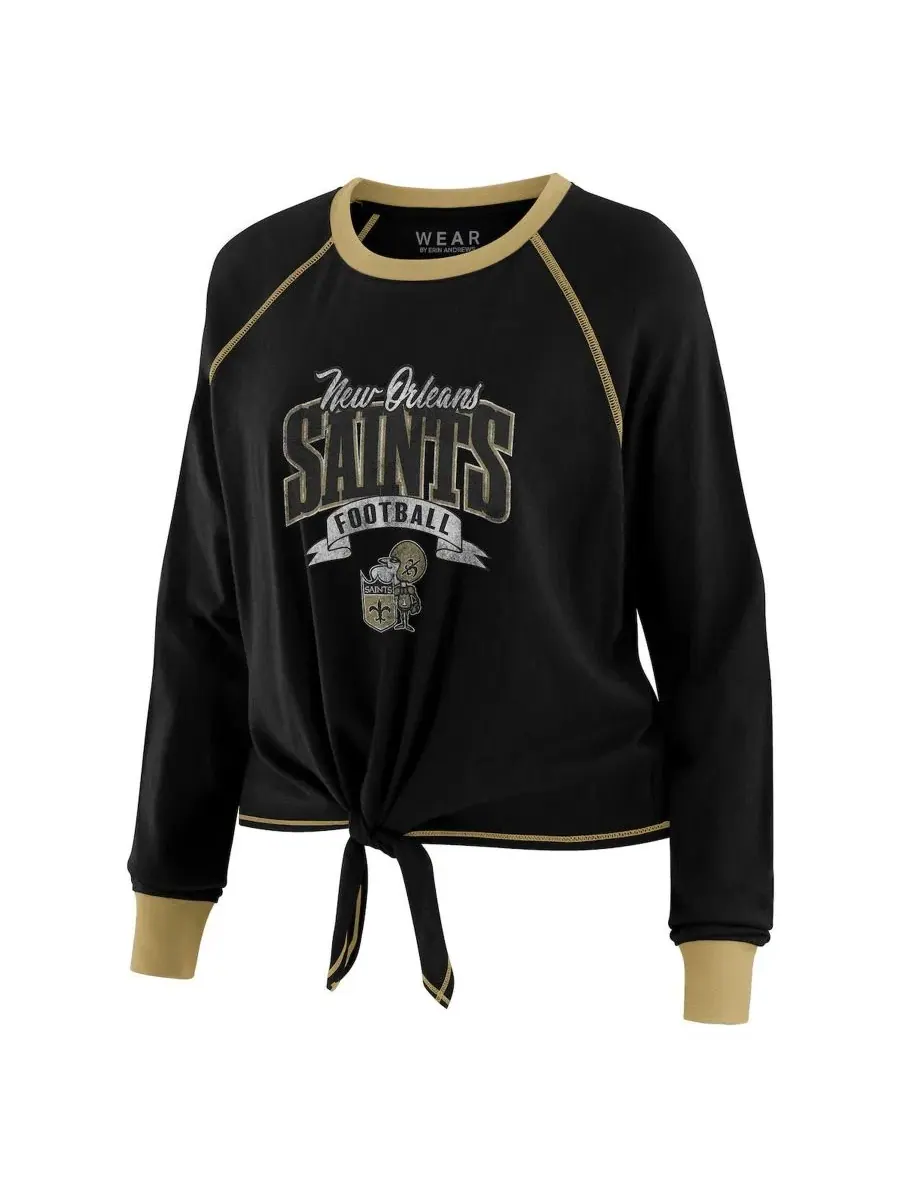 Женский топ с завязками New Orleans Saints Tie-Front Long Sleeve Top WEAR by Erin Andrews — изображение 2 из 4, черный