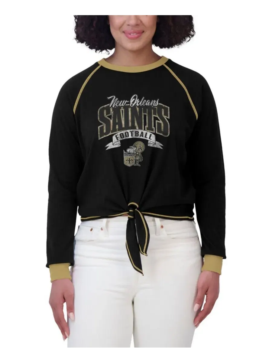 Женский топ с завязками New Orleans Saints Tie-Front Long Sleeve Top WEAR by Erin Andrews — изображение 4 из 4, черный