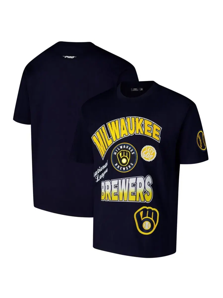 Футболка с принтом Milwaukee Brewers с опущенным плечом Pro Standard — изображение 1 из 3, темно-синий