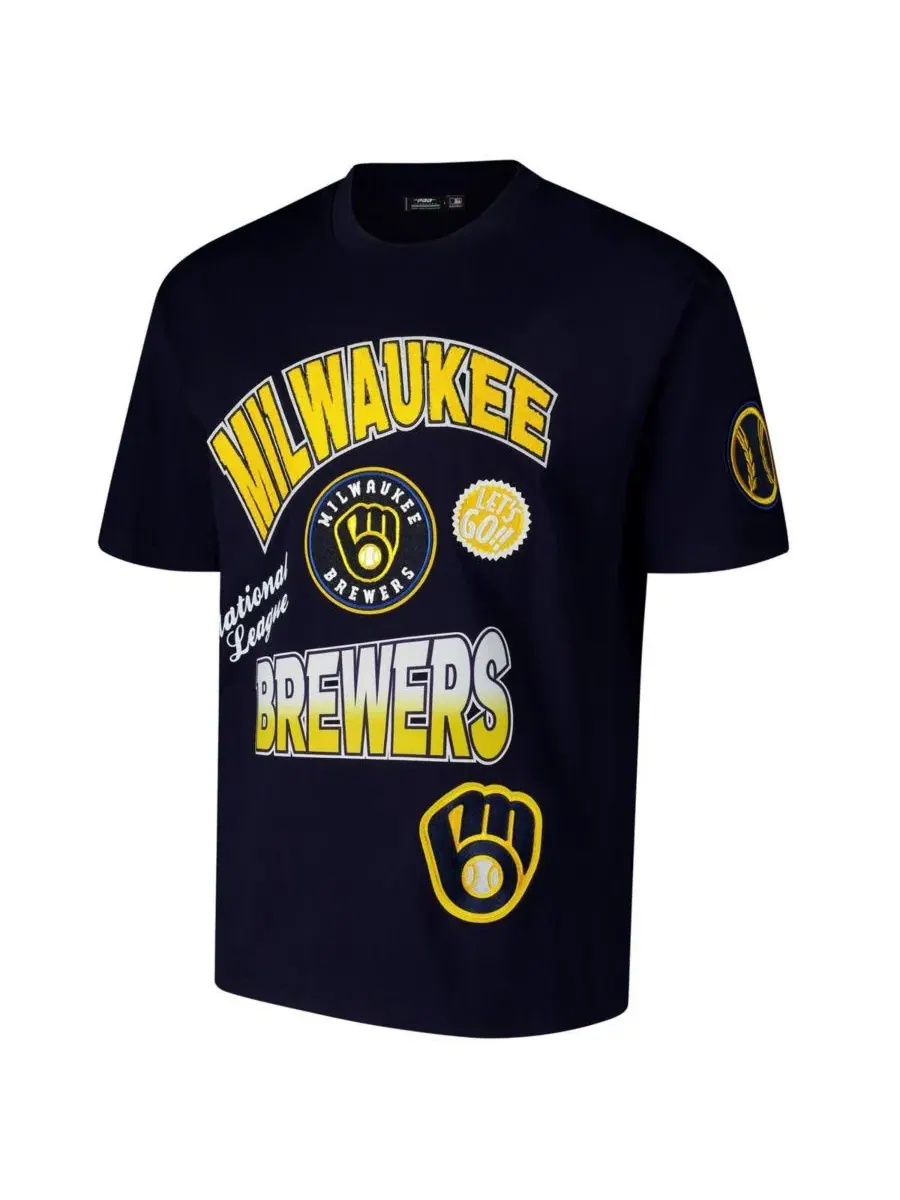 Футболка с принтом Milwaukee Brewers с опущенным плечом Pro Standard — изображение 2 из 3, темно-синий