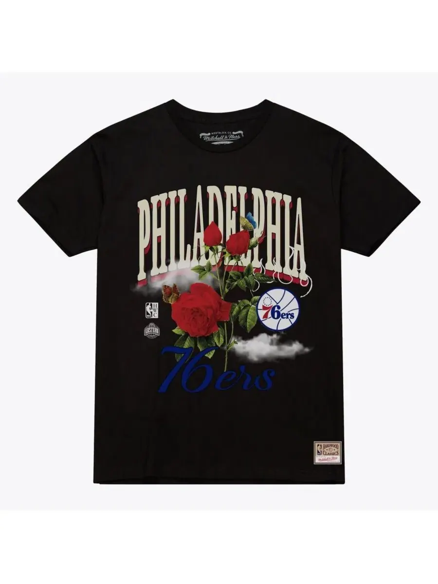 Футболка с принтом Floral Graphic Philadelphia 76ers Mitchell & Ness — изображение 1 из 2, черный