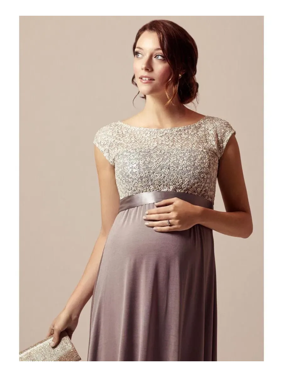Платье-трапеция с вышивкой кружевом и атласным поясом Mia Tiffany Rose Maternity, Dusky Truffle — изображение 4 из 7