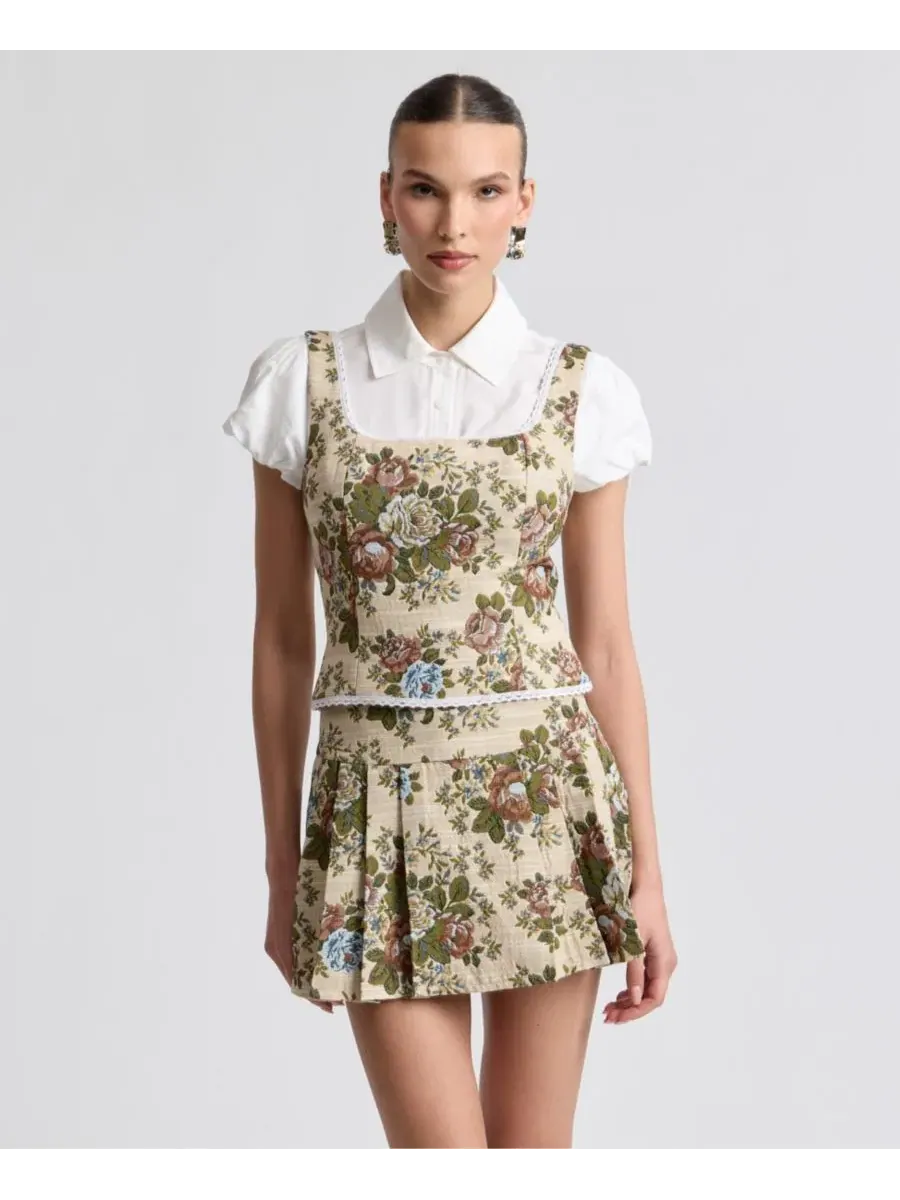 Топ с квадратным вырезом, без рукавов, модель Square Neck Avec Les Filles, Taupe Floral — изображение 2 из 7