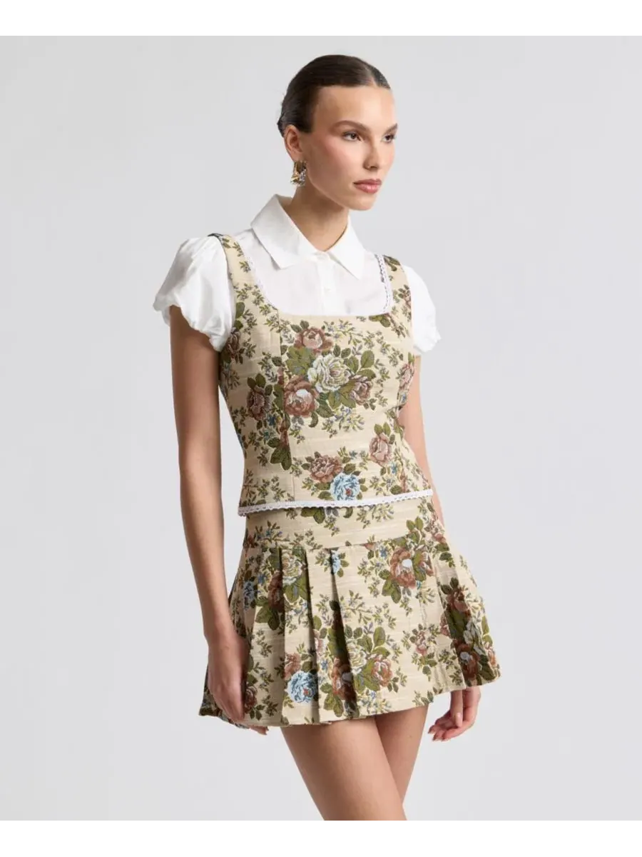 Топ с квадратным вырезом, без рукавов, модель Square Neck Avec Les Filles, Taupe Floral — изображение 3 из 7
