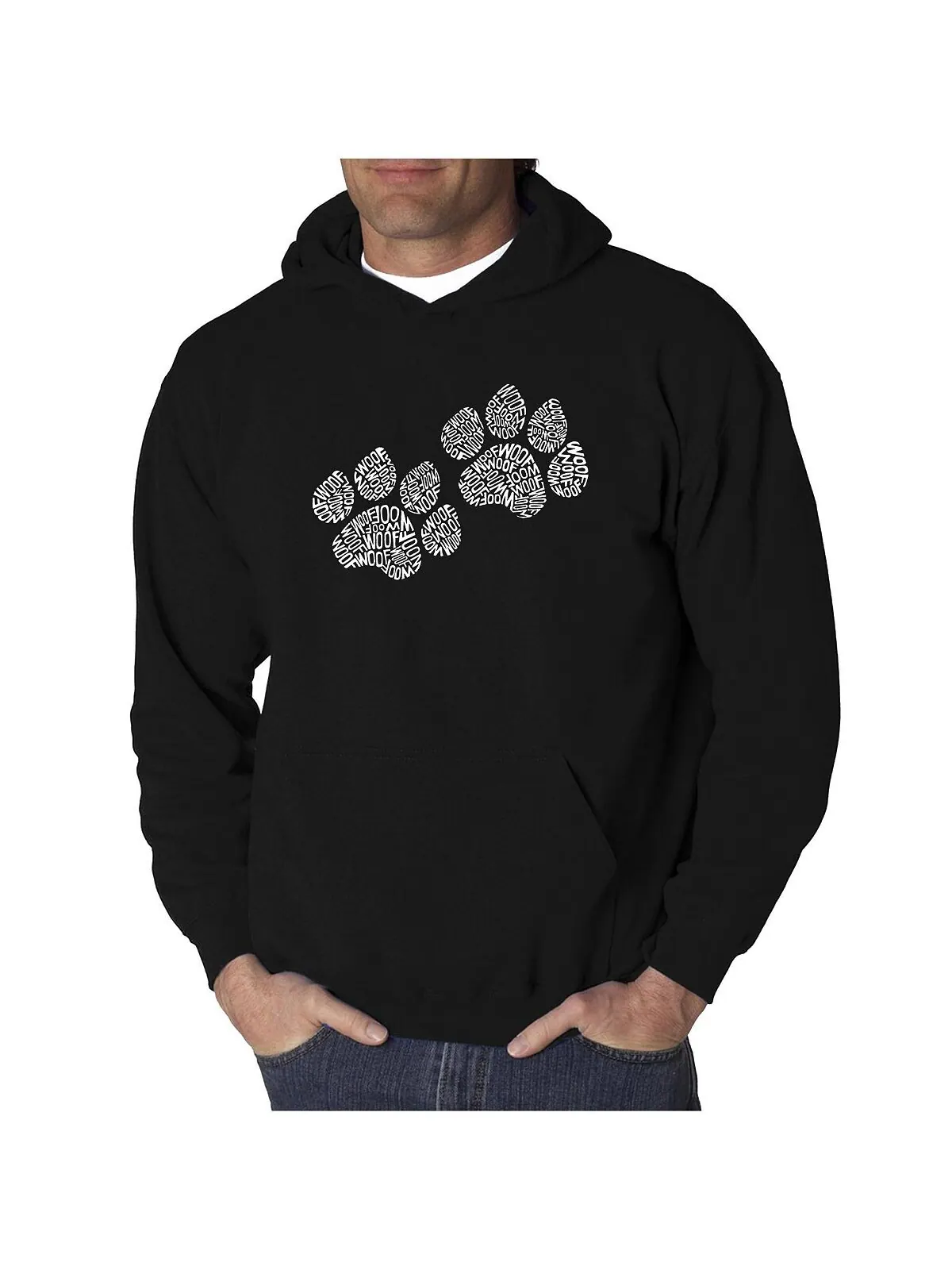 Мужская толстовка с капюшоном word art - woof paw prints LA Pop Art — изображение 1 из 3, черный