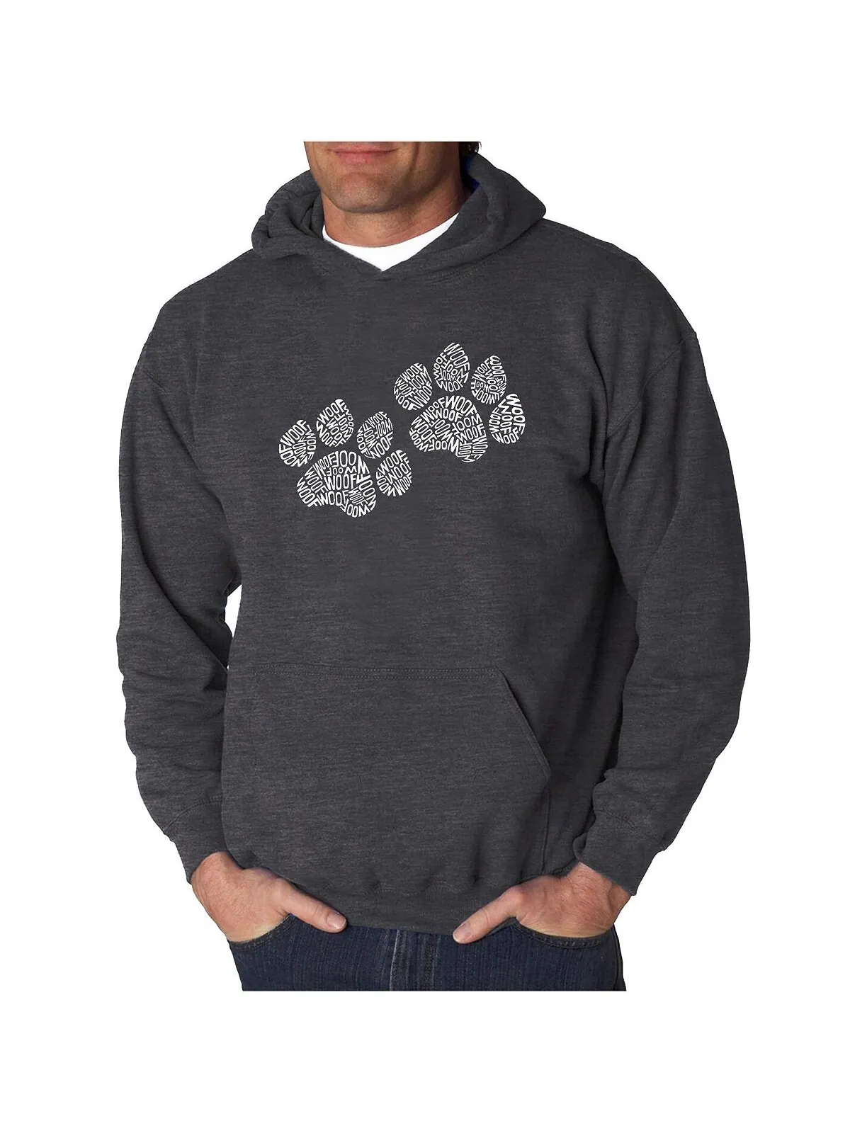 Мужская толстовка с капюшоном word art - woof paw prints LA Pop Art — изображение 1 из 2, темный серый