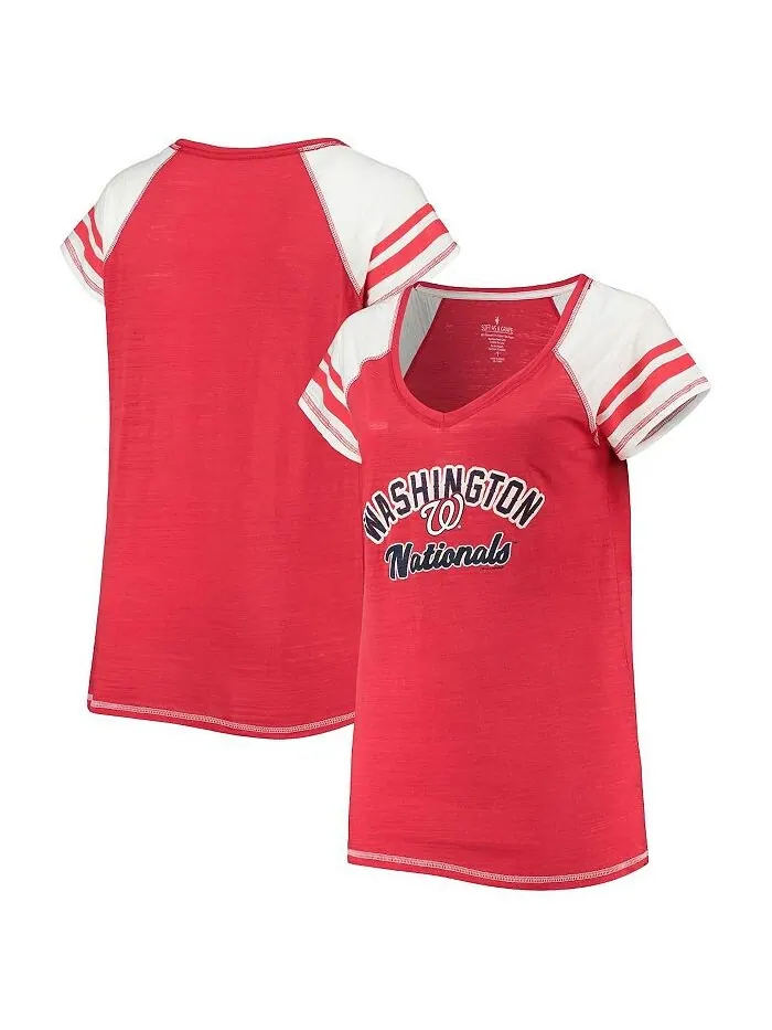 Женская красная футболка Washington Nationals с пышными цветными блоками, футболка Tri-Blend реглан