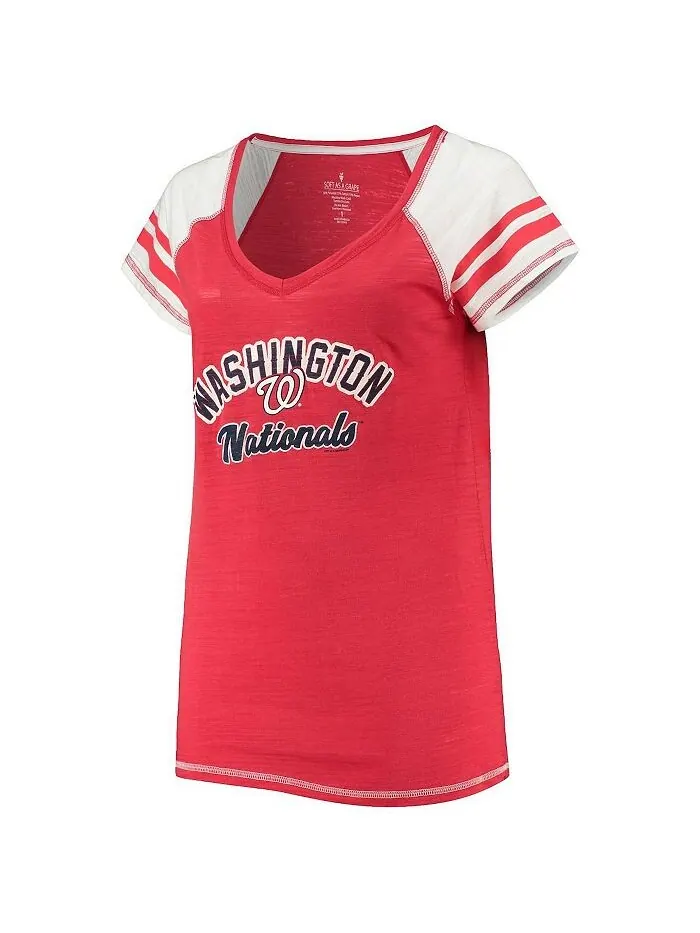 Женская красная футболка Washington Nationals с пышными цветными блоками, футболка Tri-Blend реглан — изображение 2 из 3