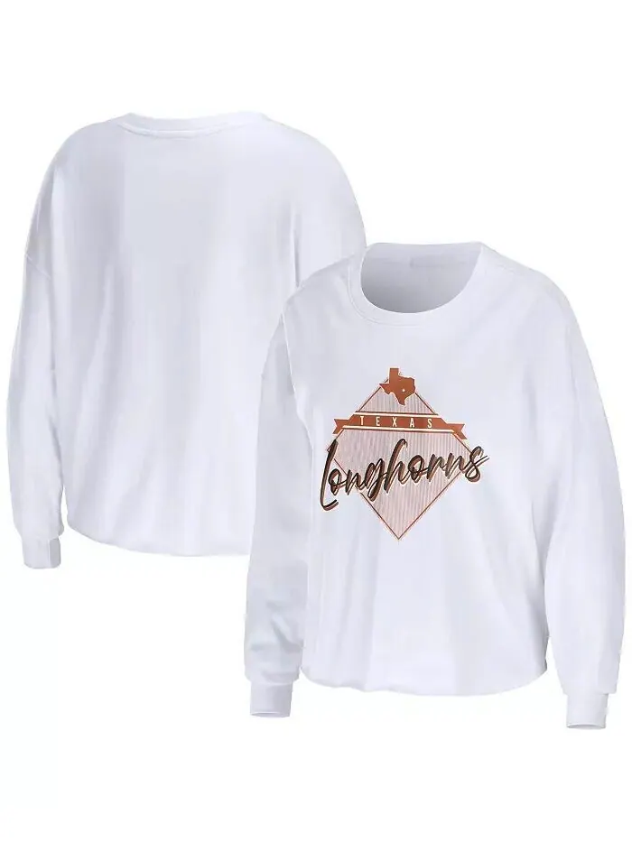 Женская белая укороченная футболка с длинными рукавами Texas Longhorns Diamond Wear By Erin Andrews