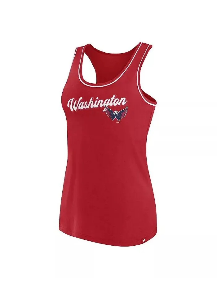 Женская красная майка с круглым вырезом и логотипом Washington Capitals Wordmark Racerback Fanatics — изображение 2 из 3