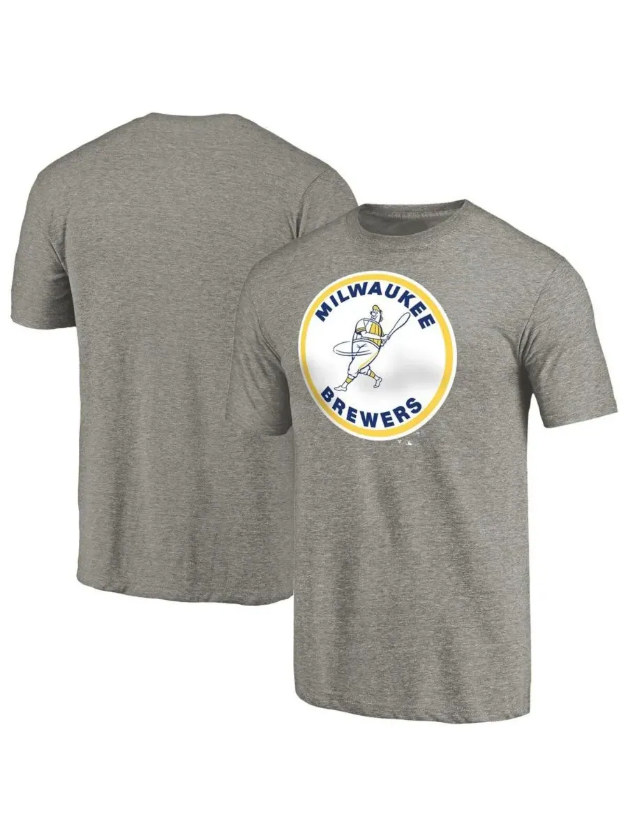 Мужская футболка Ash Milwaukee Brewers Cooperstown Collection Forbes Tri-Blend Fanatics Mto Label — изображение 1 из 3