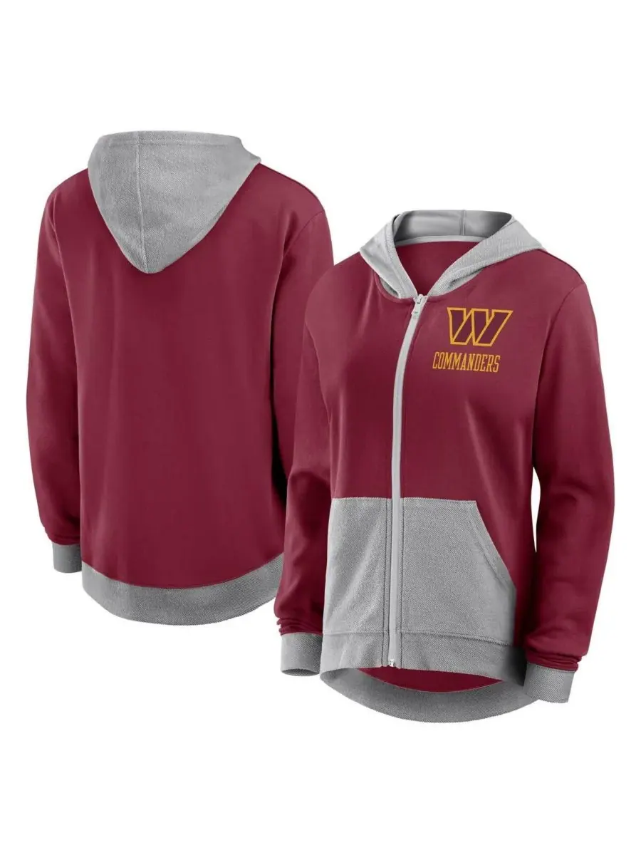Logo Athletic Женская бордовая толстовка на молнии Washington Commanders Hit It из французской — изображение 1 из 2, бордовый