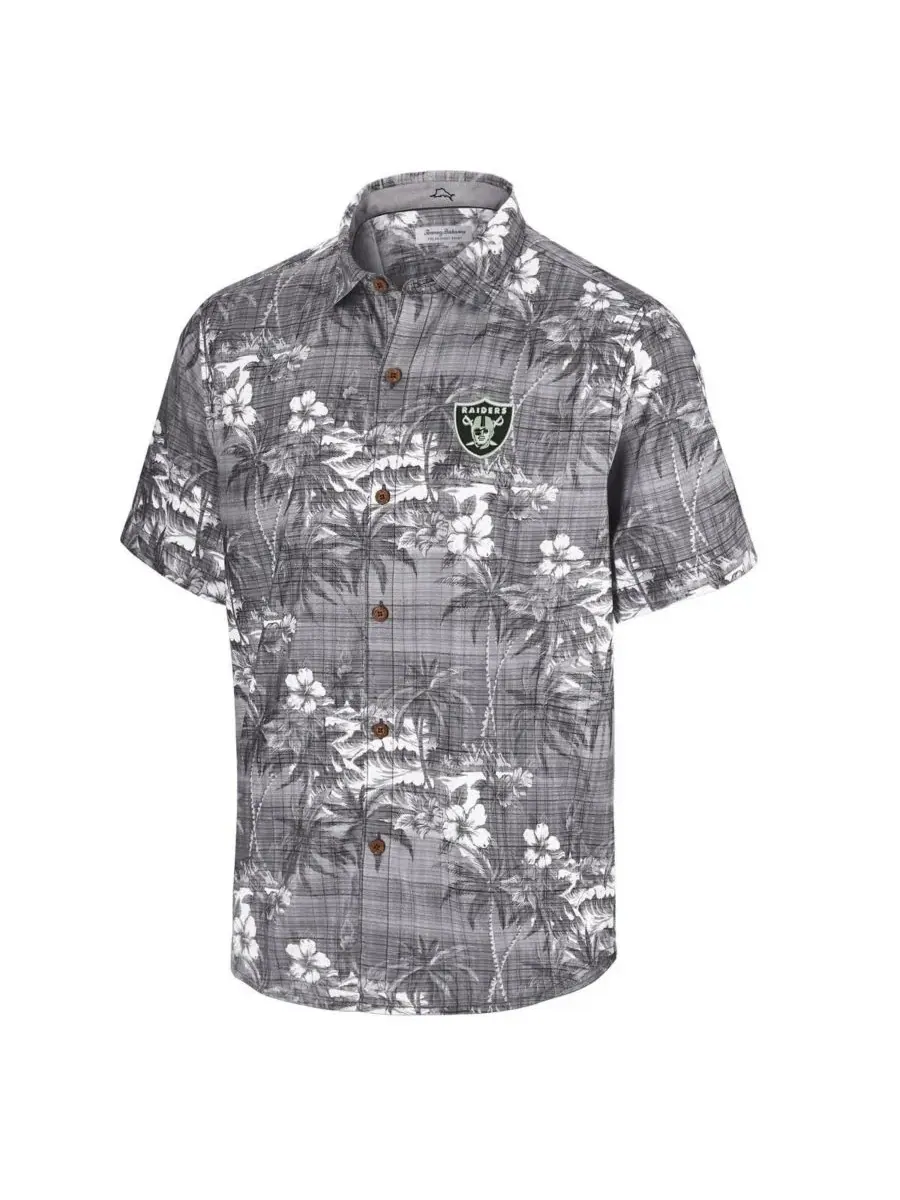 Tommy Bahama Мужская черная рубашка на пуговицах с символикой команды Las Vegas Raiders Coconut — изображение 2 из 3, черный