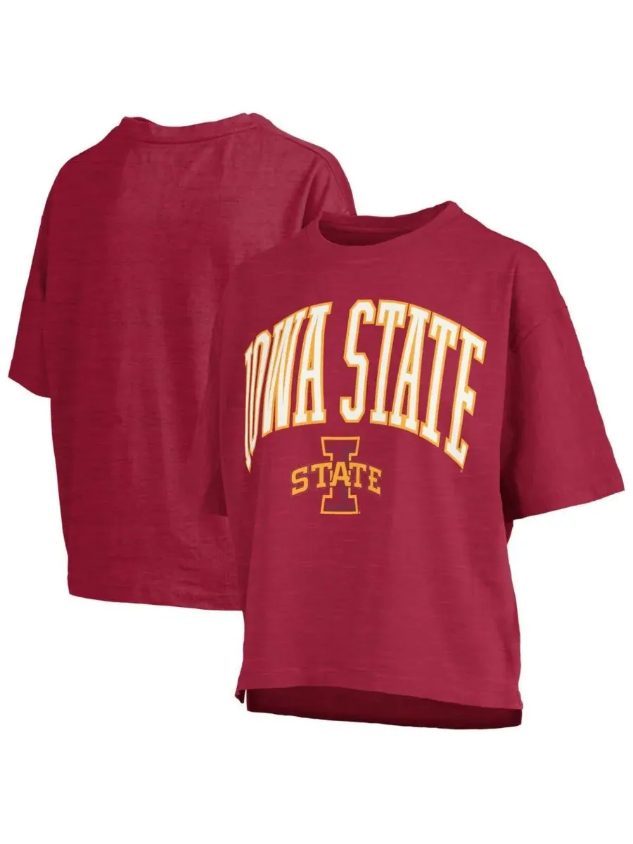 Женская футболка Cardinal Iowa State Cyclones Nelson Arch Over Logo Waist Length Oversized Slub — изображение 1 из 3, красный