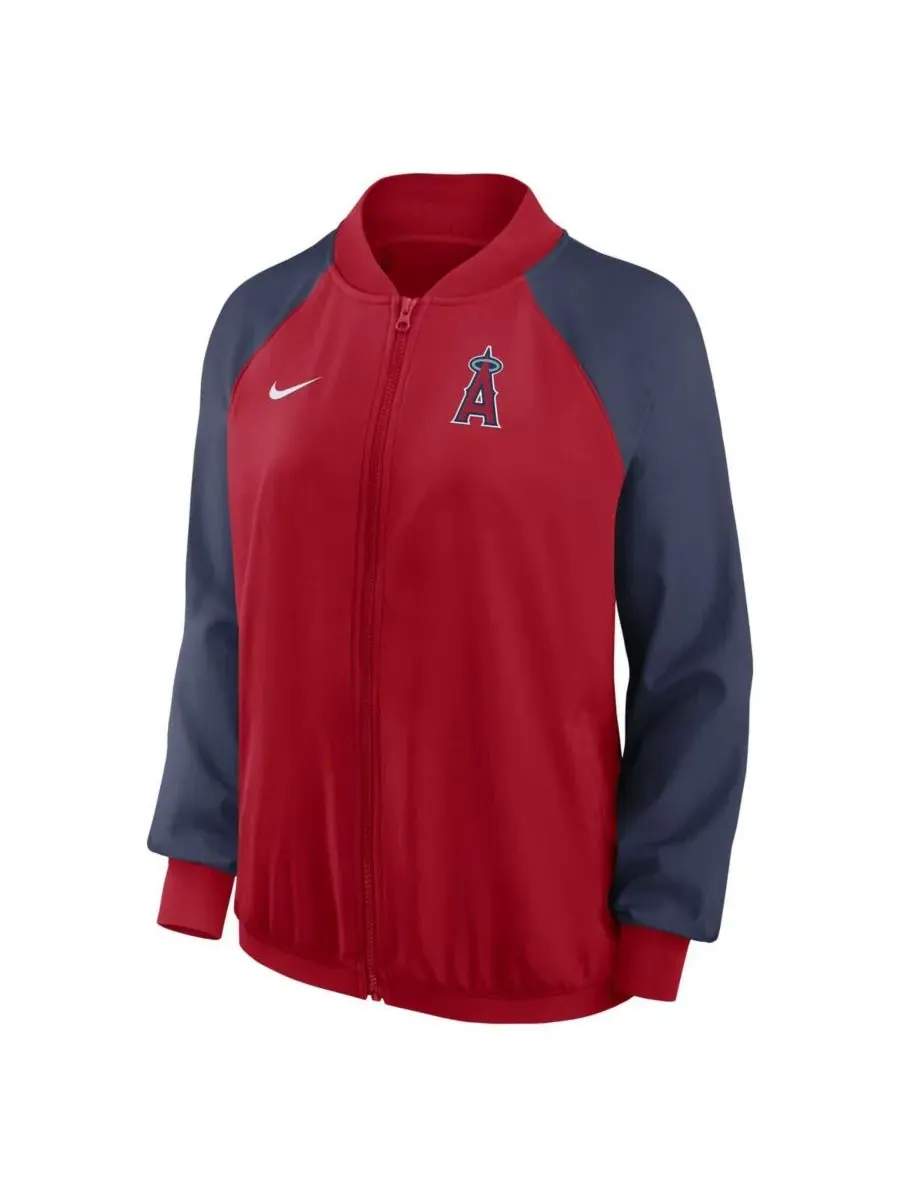 Nike Женская красная куртка Los Angeles Angels из аутентичной коллекции с рукавами реглан и полной — изображение 2 из 3