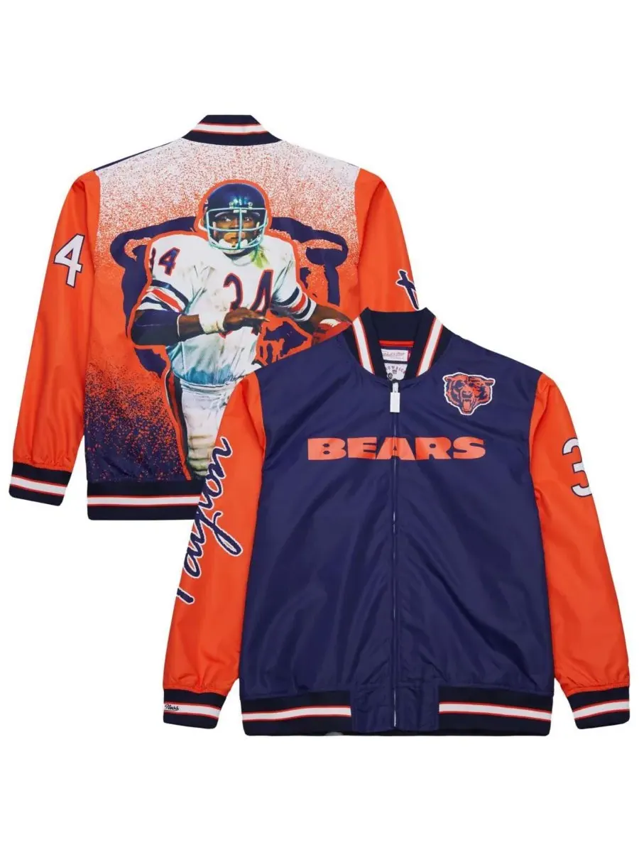 Mitchell & Ness Мужская темно-синяя атласная куртка на молнии с изображением Уолтера Пэйтона — изображение 1 из 3
