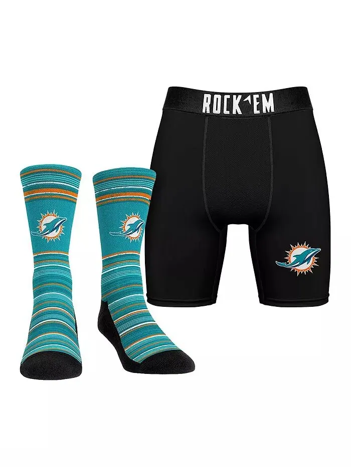 Мужские носки Miami Dolphins Primary Crew, боксеры, трусы, комбо-набор Rock 'Em — изображение 1 из 3