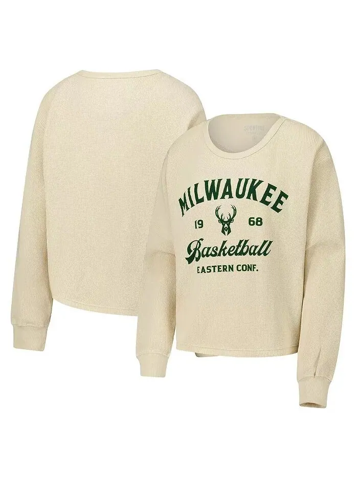 Мужская и женская кремовая футболка Milwaukee Bucks High Country Collection Cullen Waffle Knit с — изображение 1 из 3
