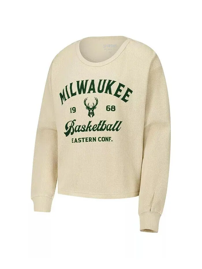 Мужская и женская кремовая футболка Milwaukee Bucks High Country Collection Cullen Waffle Knit с — изображение 3 из 3