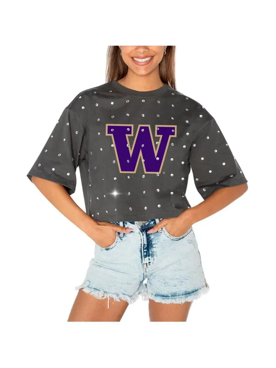 Gameday Couture Женская серая укороченная футболка Washington Huskies Go Time со стразами — изображение 1 из 3, серый