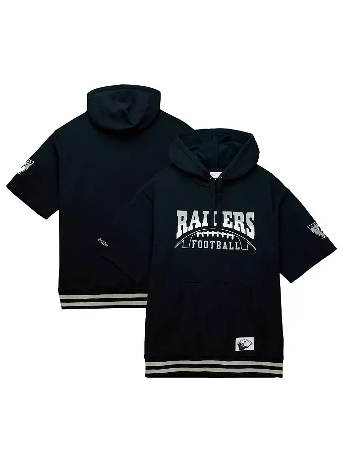 Мужская черная толстовка с капюшоном и короткими рукавами Las Vegas Raiders Pre-Game Mitchell & Ness — изображение 1 из 3