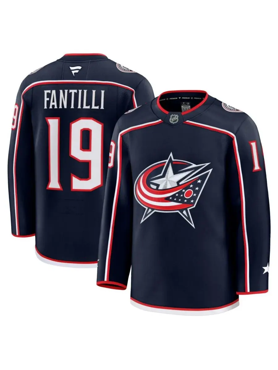 Fanatics Мужские темно-синие куртки Adam Fantilli Columbus Blue Jackets Home Premium Jersey — изображение 1 из 3, темно-синий