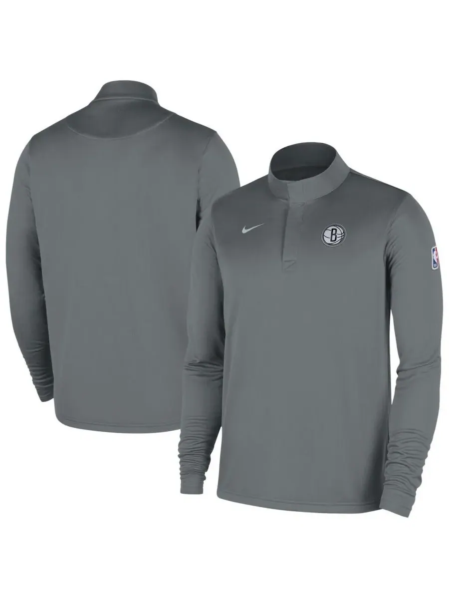 Nike Мужская серая толстовка Brooklyn Nets 2025/26 Authentic Coaches Quarter-Zip Dri-Fit — изображение 1 из 4, серый