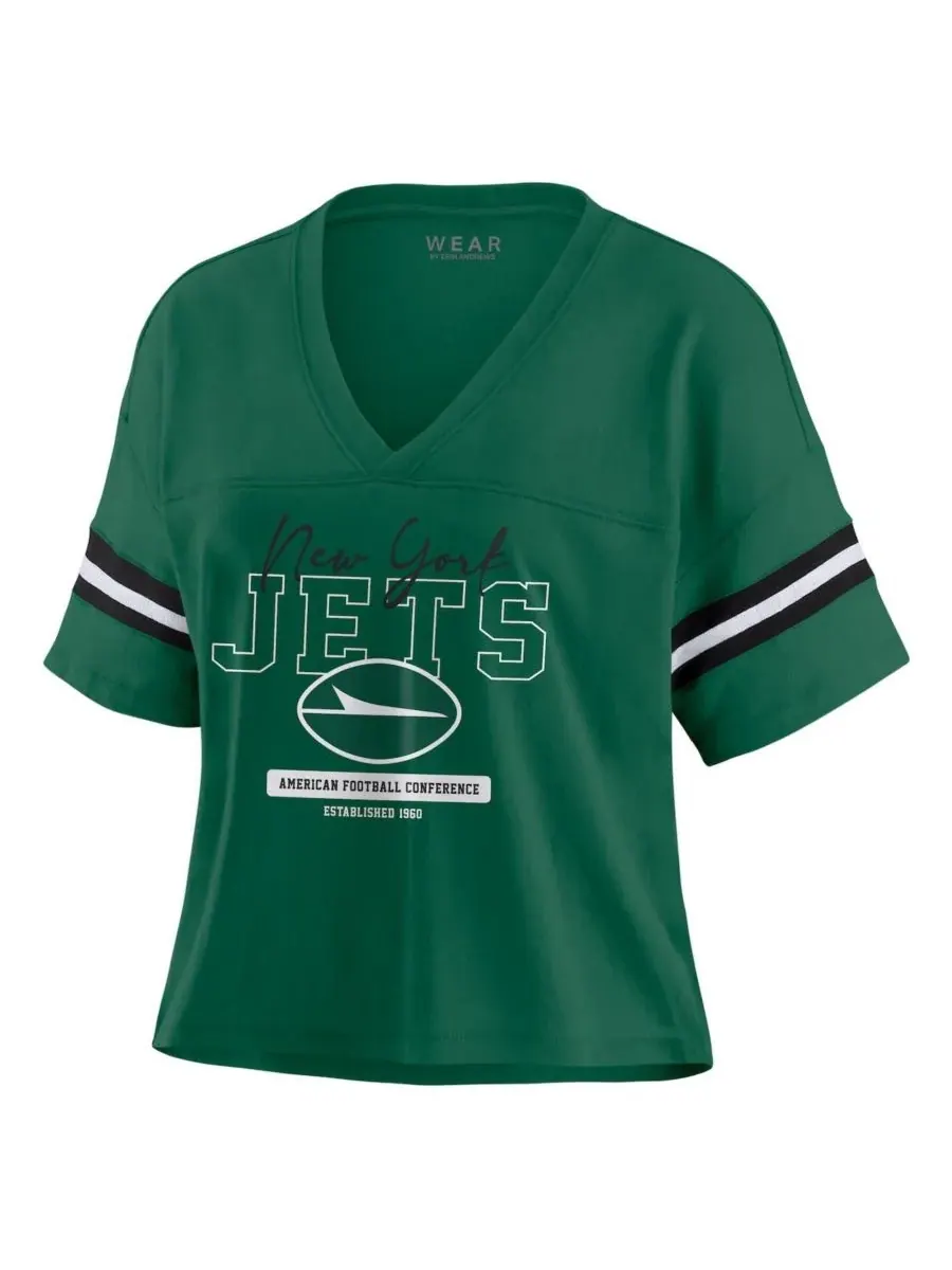 WEAR by Erin Andrews Женская зеленая футболка New York Jets с V-образным вырезом, свободного кроя — изображение 2 из 4