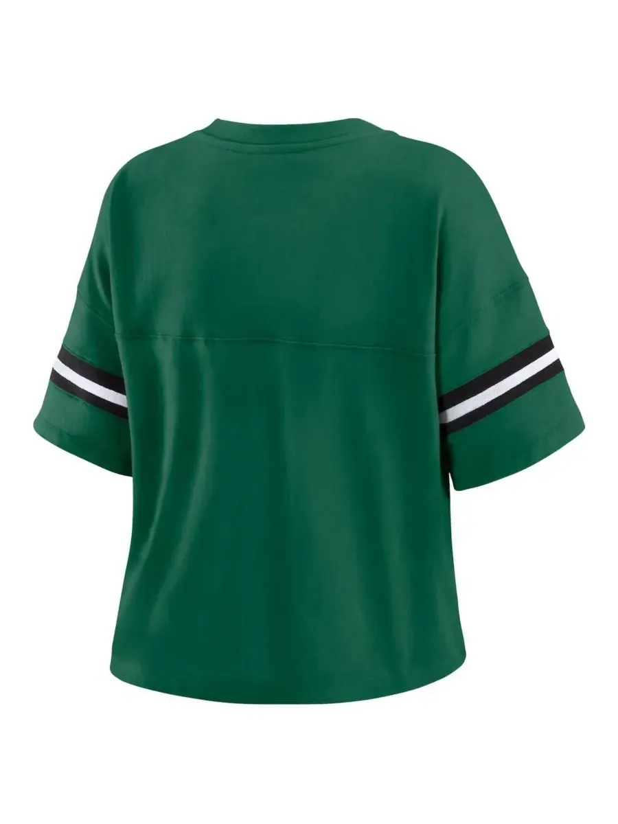 WEAR by Erin Andrews Женская зеленая футболка New York Jets с V-образным вырезом, свободного кроя — изображение 3 из 4