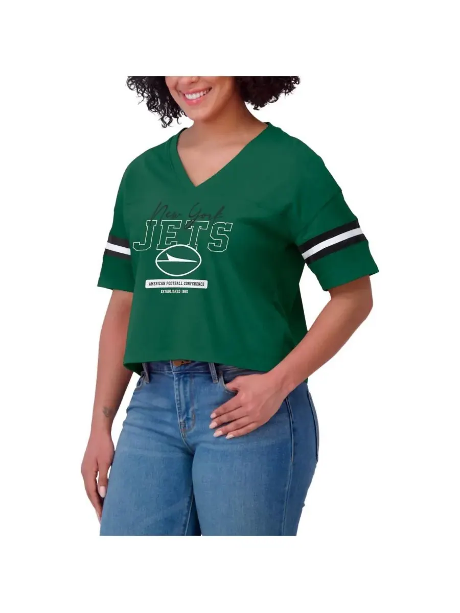 WEAR by Erin Andrews Женская зеленая футболка New York Jets с V-образным вырезом, свободного кроя — изображение 4 из 4