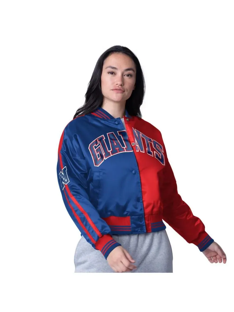 Starter Женская укороченная куртка New York Giants красного/королевского цвета с застежкой на — изображение 1 из 2, красный