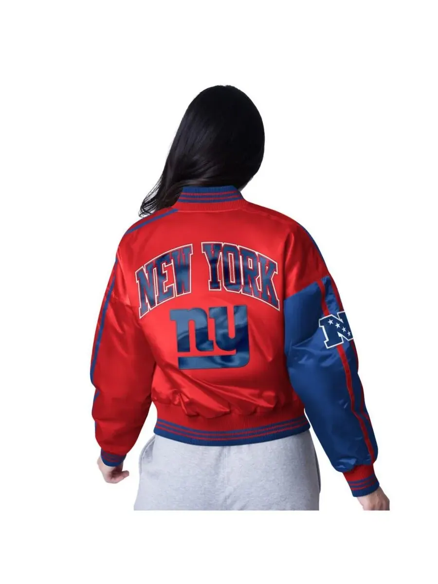 Starter Женская укороченная куртка New York Giants красного/королевского цвета с застежкой на — изображение 2 из 2, красный