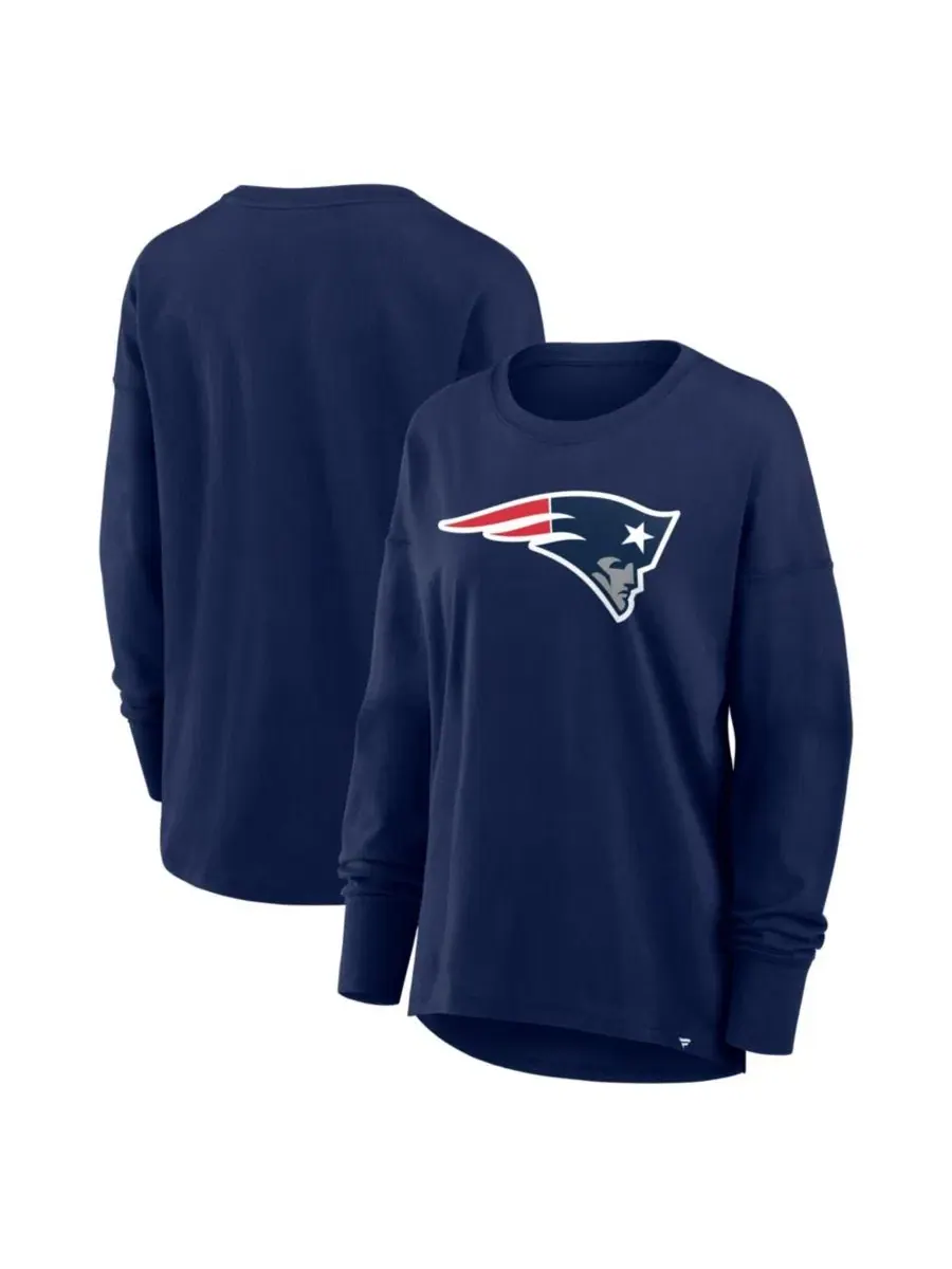 Лонгслив с принтом New England Patriots Essential Crewneck Dropped-Shoulder Fanatics — изображение 1 из 3, темно-синий