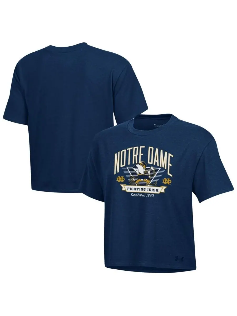 Under Armour Женская темно-синяя футболка Notre Dame Fighting Irish Essentials Icon Ultra-Soft — изображение 1 из 3