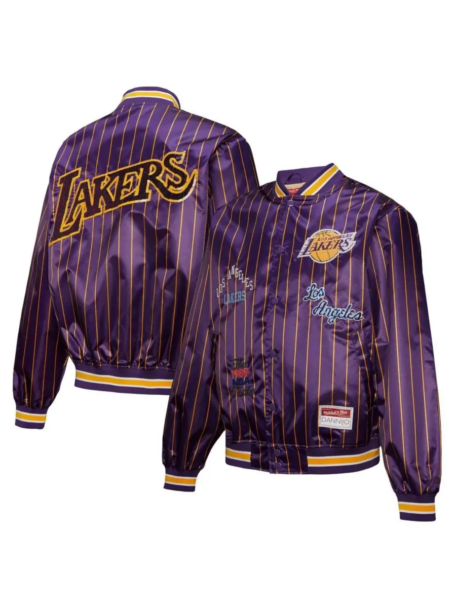 Mitchell & Ness Женская фиолетовая атласная куртка X Dannijo Los Angeles Lakers с застежкой на — изображение 1 из 5