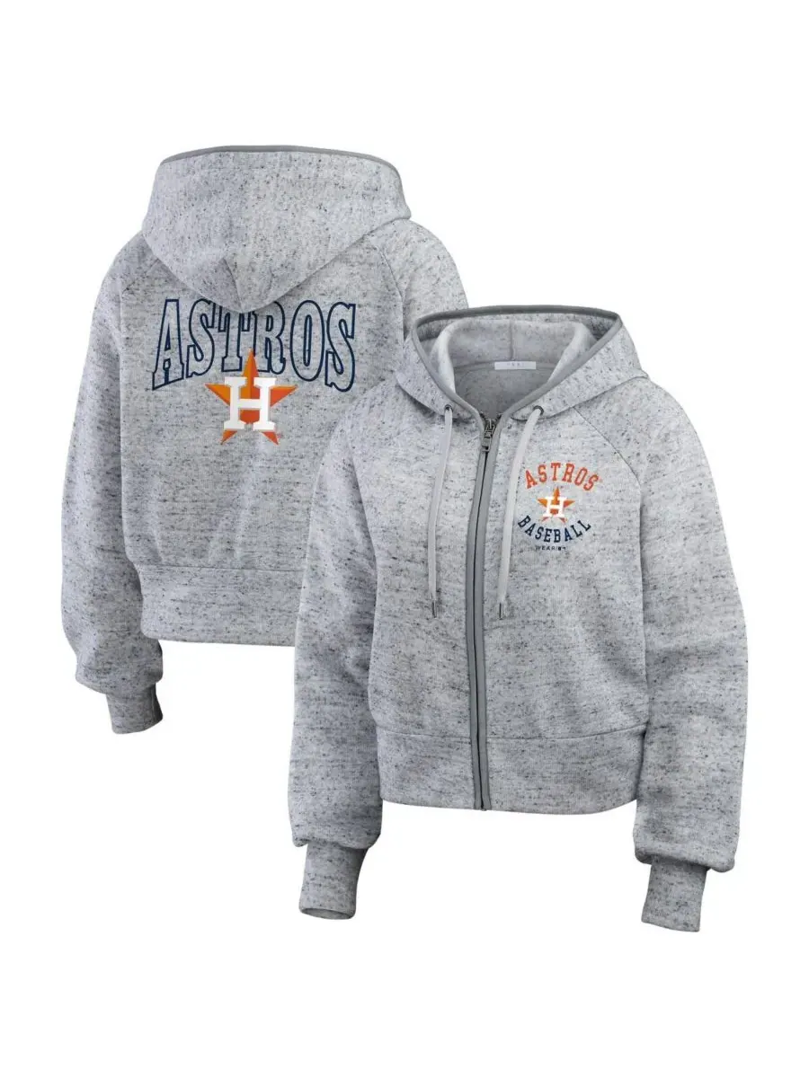 WEAR by Erin Andrews Женская укороченная толстовка на молнии из флиса цвета «Хьюстон Астрос» с — изображение 1 из 5, серый